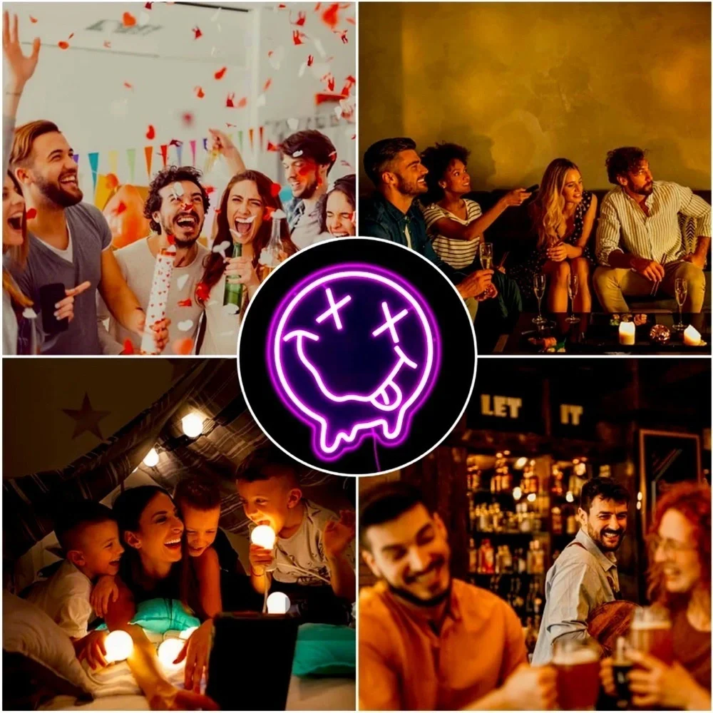 Neon Pink Melting Smiley Face Tongue Emoji Party Bday Light LED Wall Room Decor - Picture 4 of 5